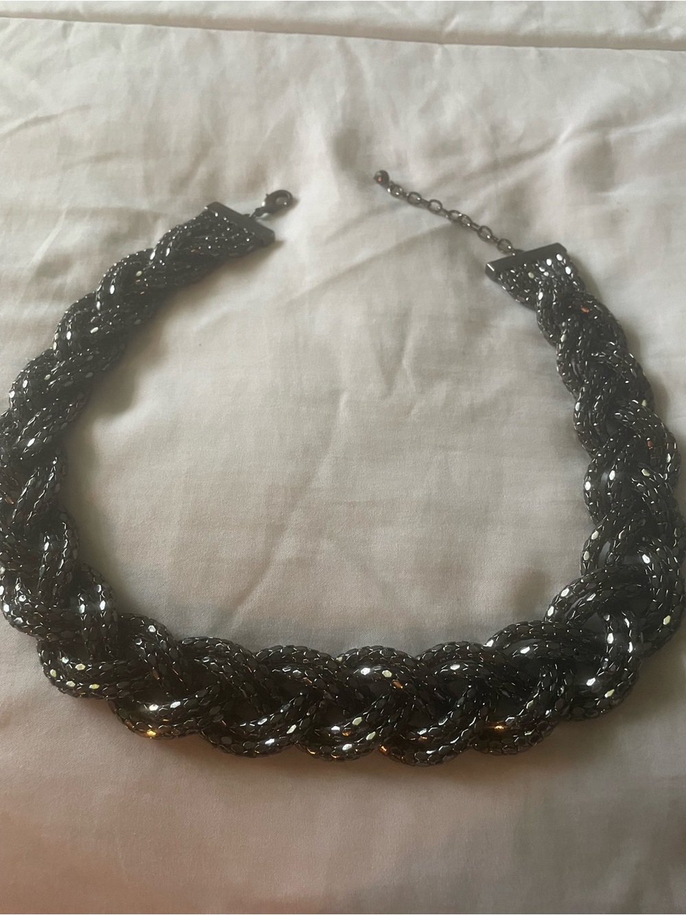 Braided Sparkle Necklace in Gunmetal